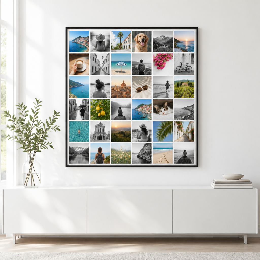 Toile photo Instawall Canvas Square avec châssis noir au mur