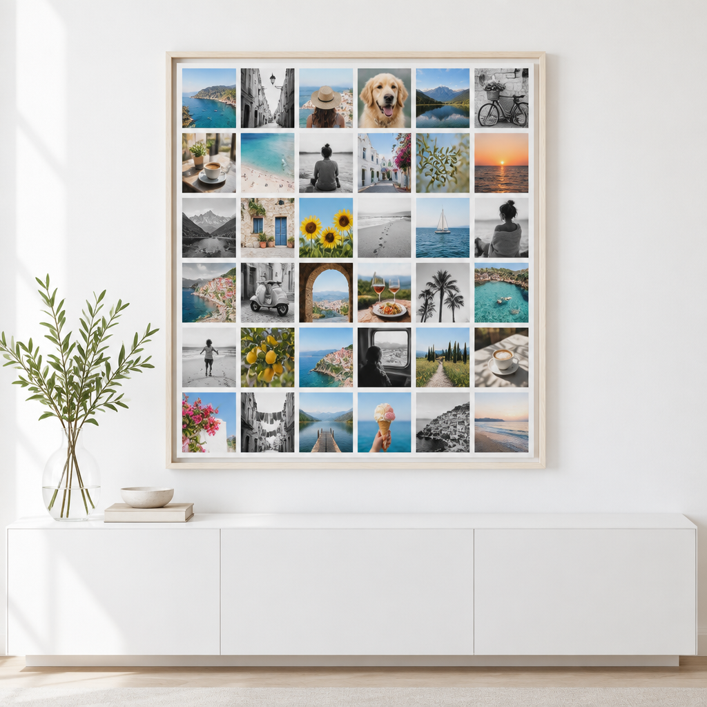 Toile photo Instawall Canvas Square avec châssis naturel au mur