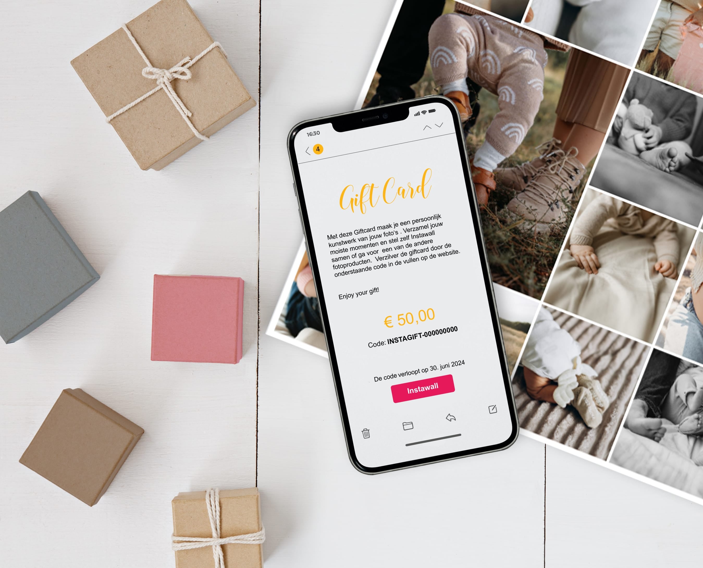 Instawall Giftcard digitale cadeaukaart met collagefoto’s voor persoonlijk cadeau