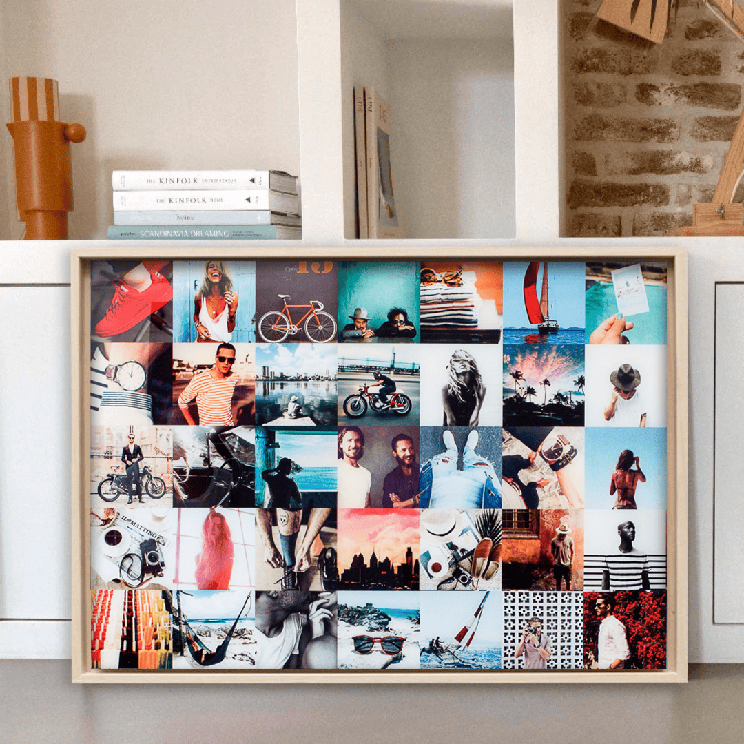 Landscape 4:3 print van Instawall Prints, kleurrijke fotocollage in houten lijst