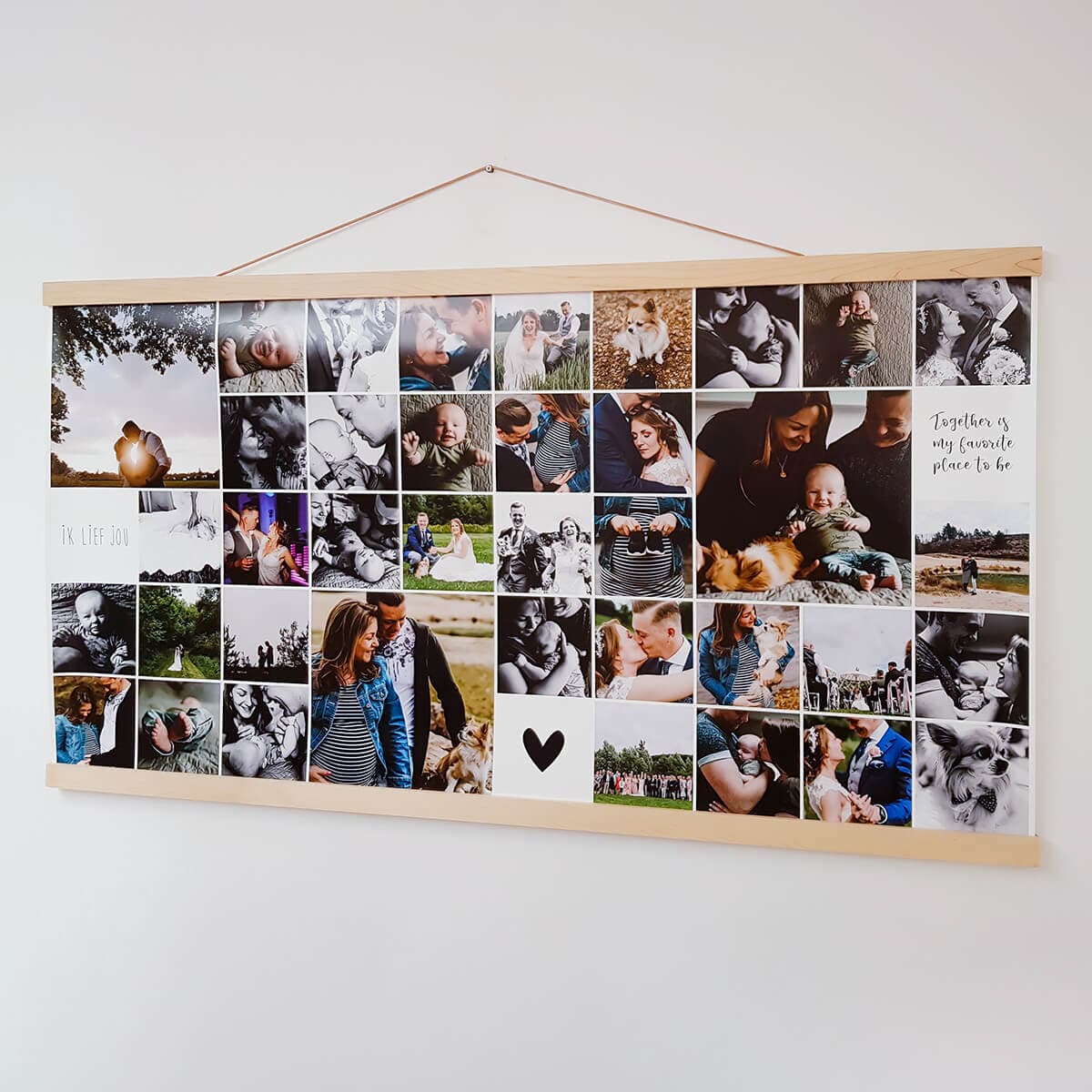 Instawall Landscape 4:3 print met horizontale fotocollage van vele foto's op houten lijst voor wanddecoratie