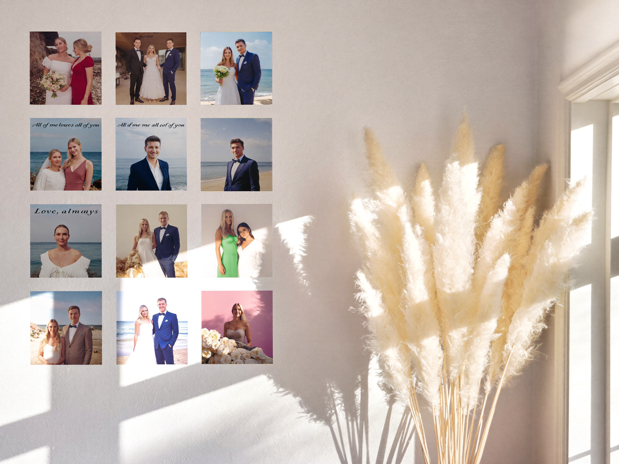 Persoonlijke wanddecoratie in de slaapkamer met foto's en zacht ochtendlicht